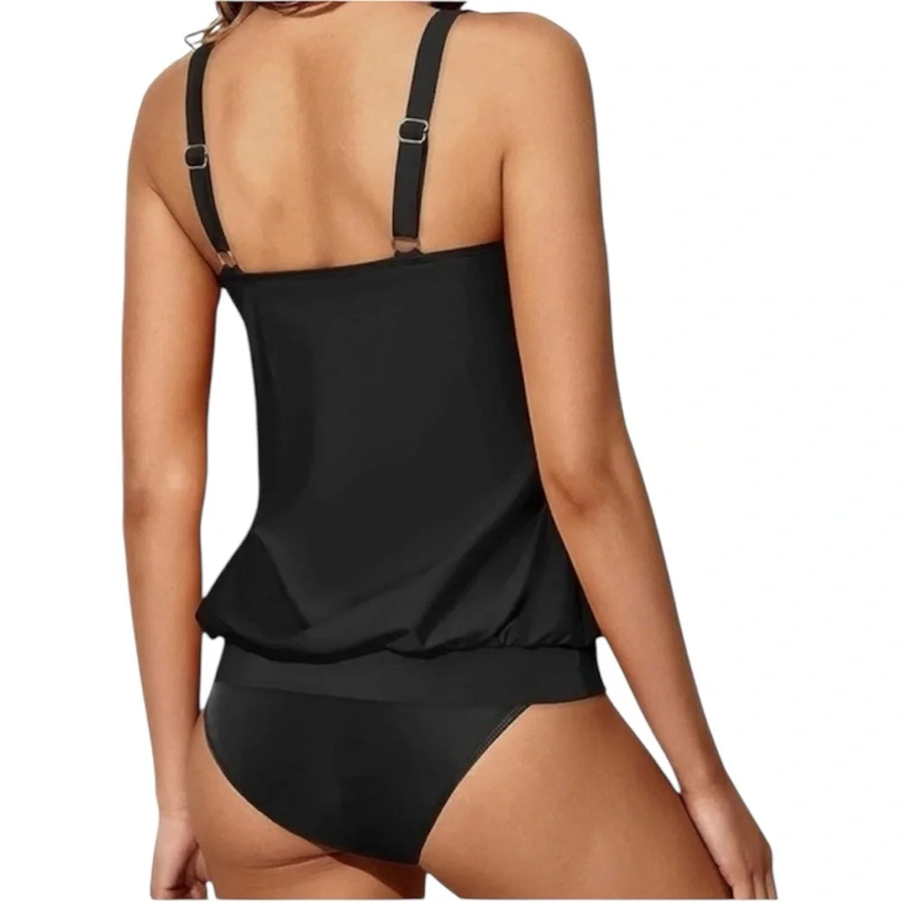 Yonique Women's 2 Piece Black Tankini Modest Loose fit Swimwear Size: 20 Plus - Picture 6 of 7